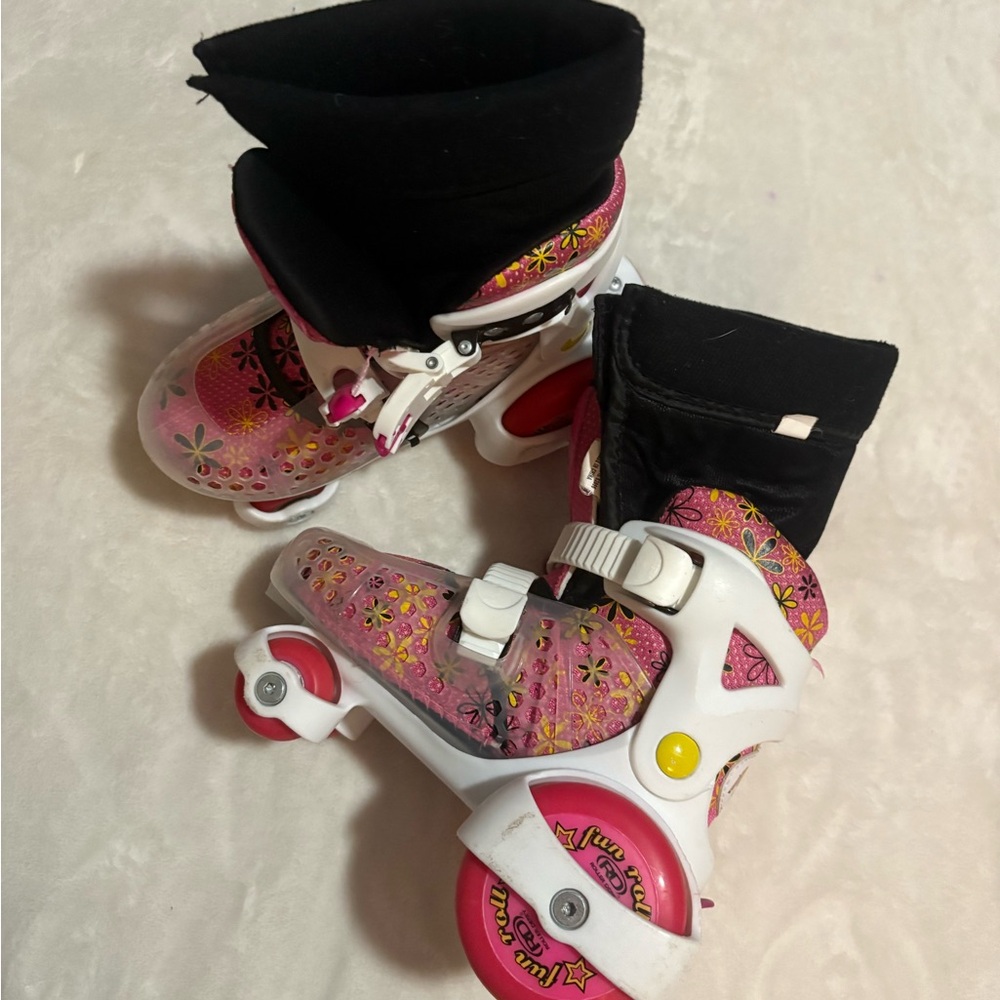 Pink and White Roller Skates with Floral Design